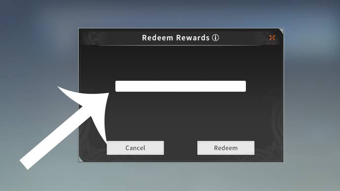 An arrow pointing at the codes menu in Blue Protocol: Star Resonance.