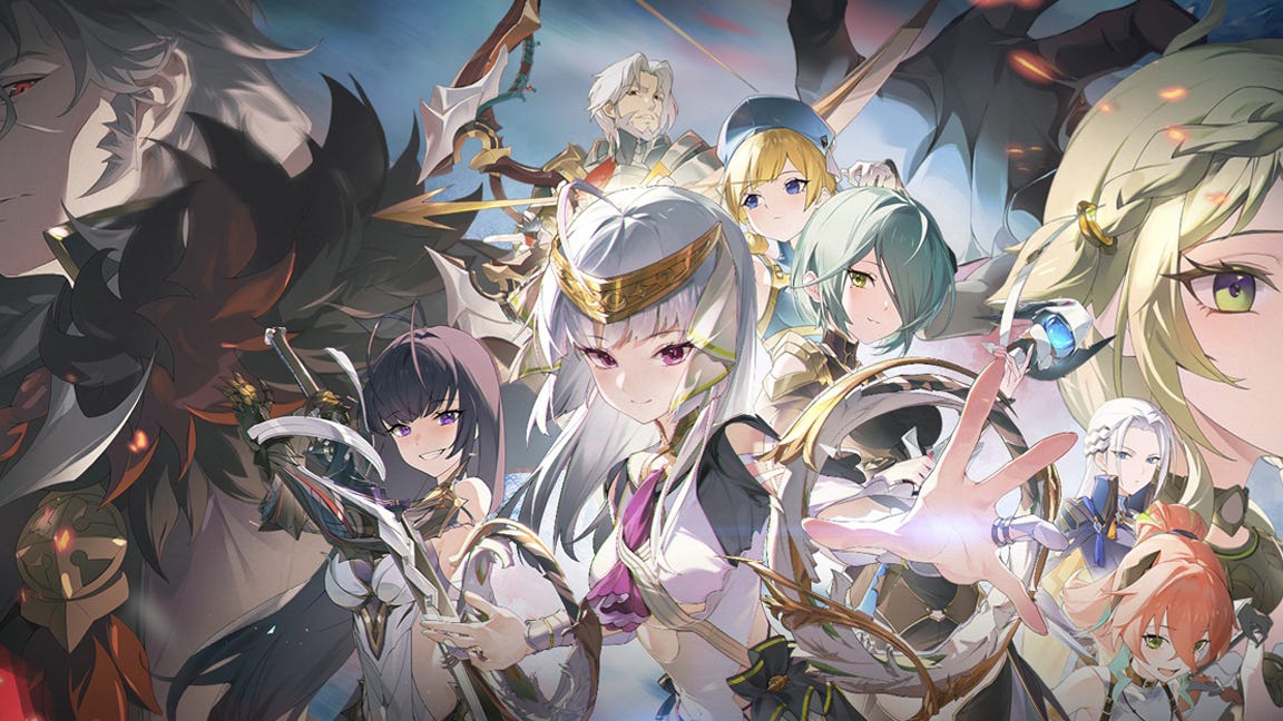Artwork for the MMORPG Blue Protocol, showing a selection of the game's anime-style, fantasy characters.