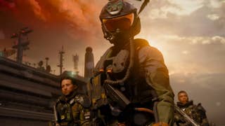 Call of Duty Black Ops 7 trailer screenshot showing three soldier characters, with central character in helmet