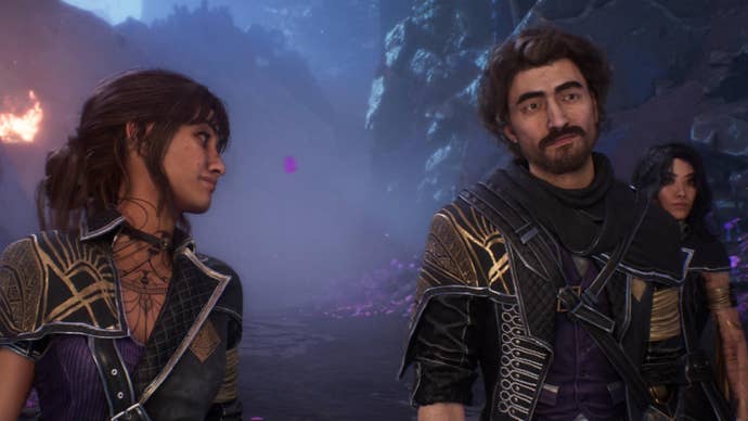 Three characters chat while walking at night in Expedition 33