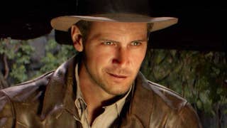 close up of Indy in Indiana Jones and the Great Circle. He has a pleased smirk on his face