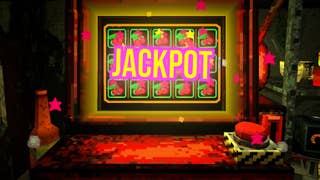 A pixelated slot machine lit-up like a carnival with the words "jackpot" sprawled across the screen. Someone has won.