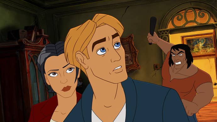 Broken Sword 2 cutscene showing close up of animated man and woman
