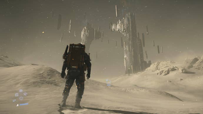 Sam takes in a chilly vista in Death Stranding 2.