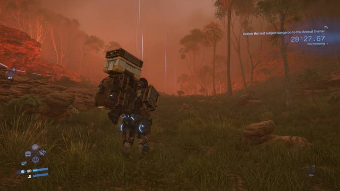 Sam navigates dust storms in Death Stranding 2.