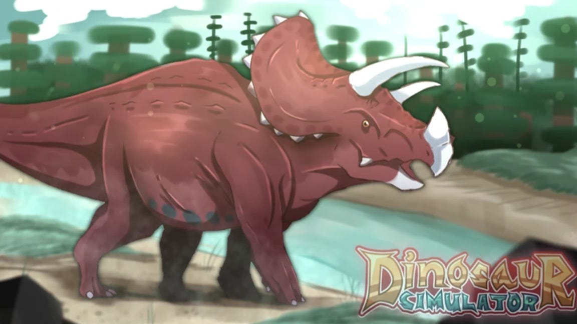 Artwork for the Roblox game Dinosaur Simulator showing a drawing of a triceratops.