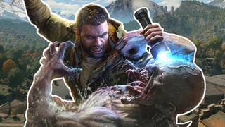 Dying Light: The Beast artwork showing protagonist Kyle Crane angrily attacking a zombie. An in-game shot of the Swiss Alps is visible behind them.