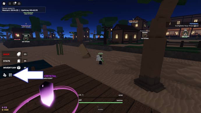 A screenshot of Enchanted in Roblox showing the game's codes button.