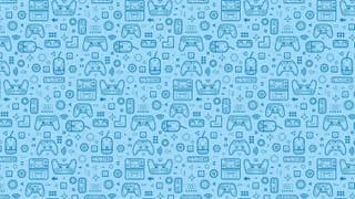 A collection of game controllers on a Eurogamer blue background.