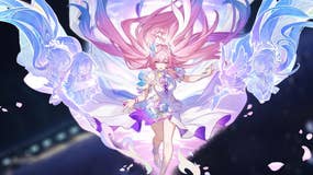 A zoomed-in image of Cyrene on a background from Honkai: Star Rail.