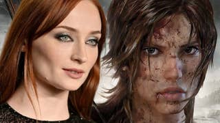 Image of Sophie Turner overlaid next to an image of Lara Croft from the 2013 Tomb Raider reboot