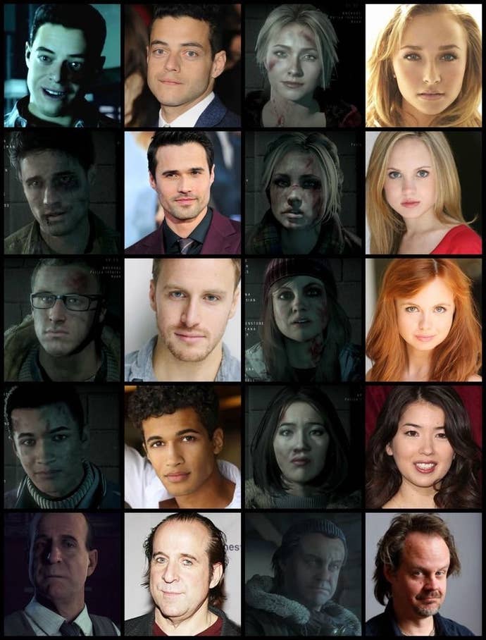 Until Dawn's core cast of characters, and their respective performers.