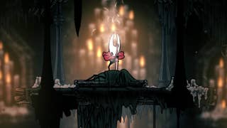 Hollow Knight: Silksong screenshot showing Hornet stabbing a corpse