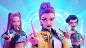 KPop Demon Hunters screenshot showing three female animated pop singers