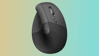 Logitech Lift vertical mouse on a gradient background