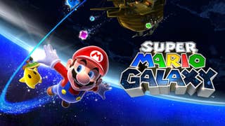Artwork of Super Mario Galaxy with Mario flying through space