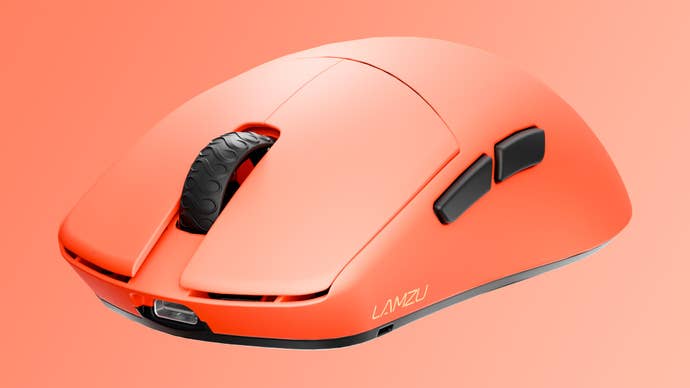 lamzu x maya x 8k gaming mouse on a gradient background