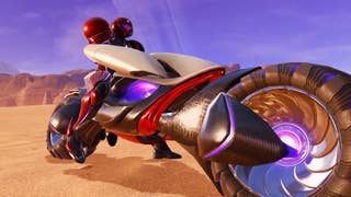 Close up of Samus riding a motorbike in Metroid Prime 4 trailer