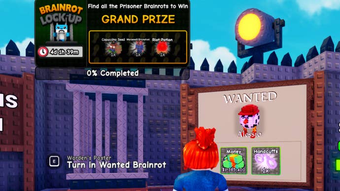 plants vs brainrots lock up event wanted brainrots poster and prison