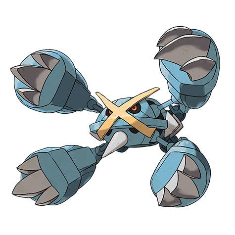 A picture of Mega Metagross with four large arms out in front of it.