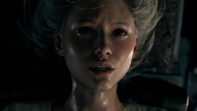 Grace Ashcroft with her face drenched in sweat in Resident Evil Requiem.