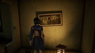 Hinako looks at an ominous group photo with one person in it defaced in Silent Hill f