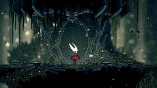 Hornet stands in front of the altar where Cling Grip is unlocked in Shellwood in Hollow Knight: Silksong