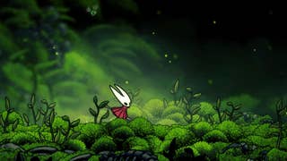 Hollow Knight: Silksong screenshot showing Hornet running through a mossy green area