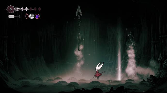 Hornet avoids the Unravelled's spears in Hollow Knight: Silksong
