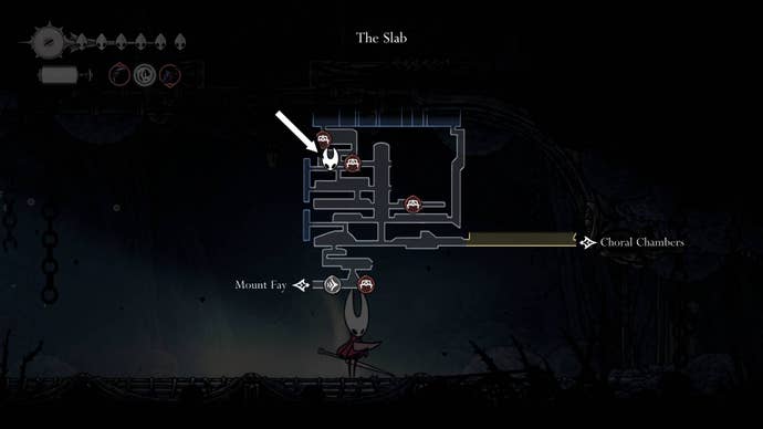 The location of the Wailing Mother - the Broodmother - is labeled on The Slab's map in Hollow Knight: Silksong