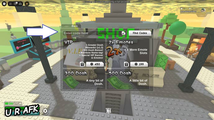 A screenshot of Something Evil Will Happen in Roblox showing the game's codes field.