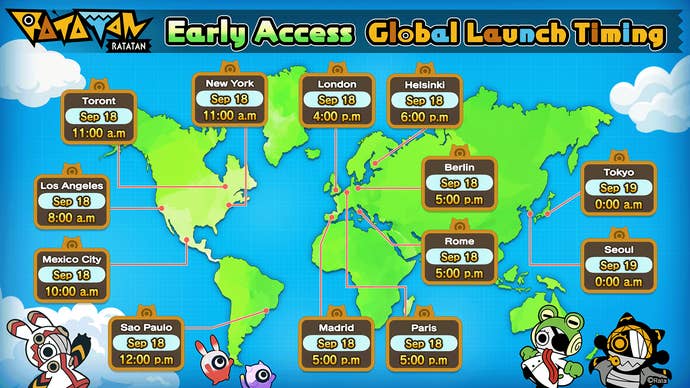 Ratatan early access global launch times shown across a map